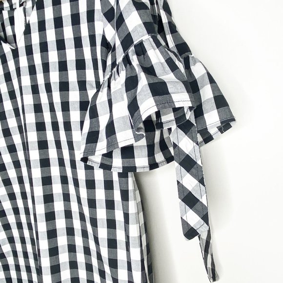 J. Crew Gingham Ruffle Sleeve V Neck Midi Shift Dress Black White Size XS - Picture 8 of 12